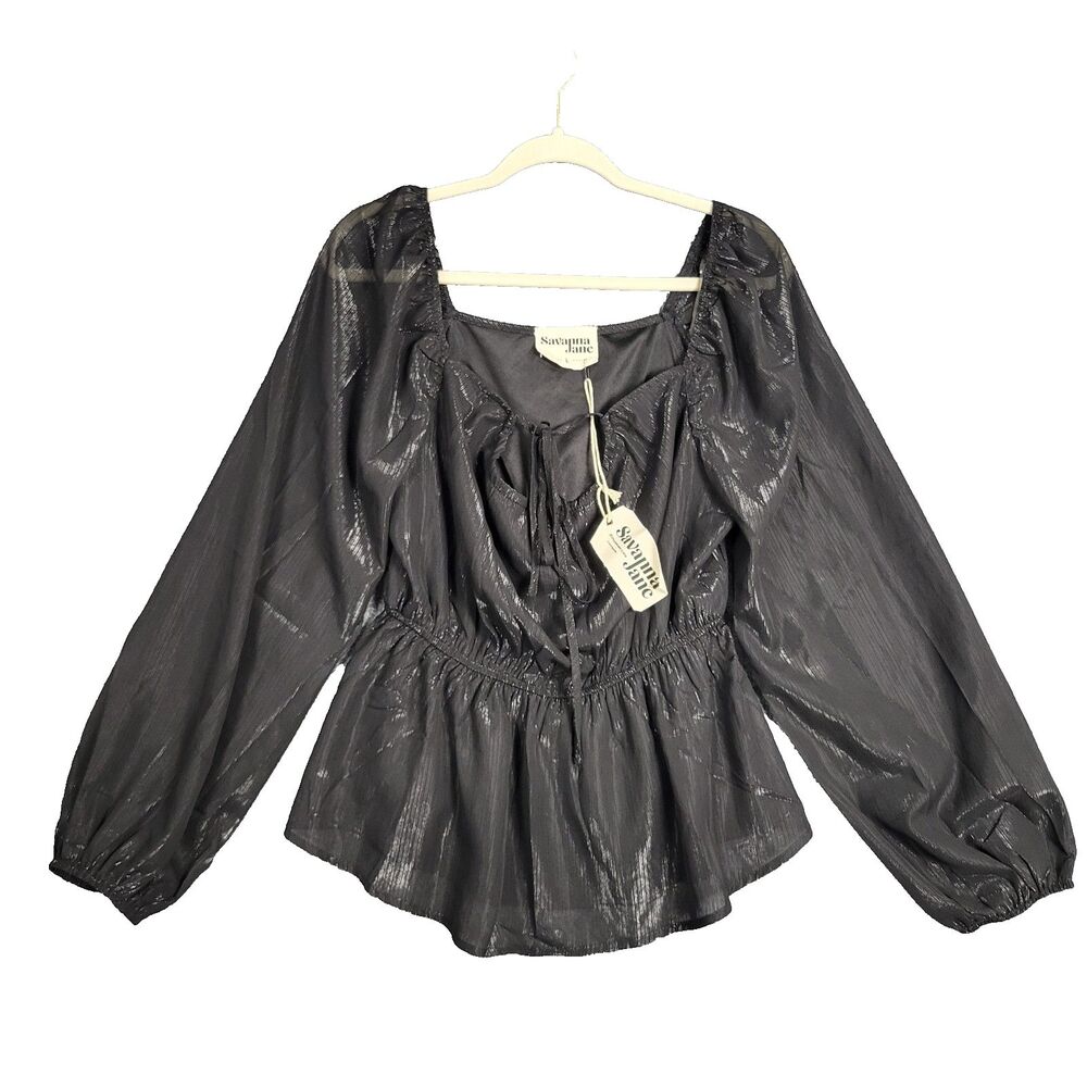 SAVANNA JANE Black Shiny Whimsigoth Top Witchy Romantic Whimsigoth SIZE LARGE